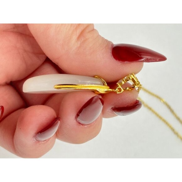 Elegant Jade Teardrop Gold Pendant Necklace With Cubic Zirconia Accent Sterling - Picture 5 of 7